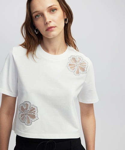Rhinestone Cutout T-shirt