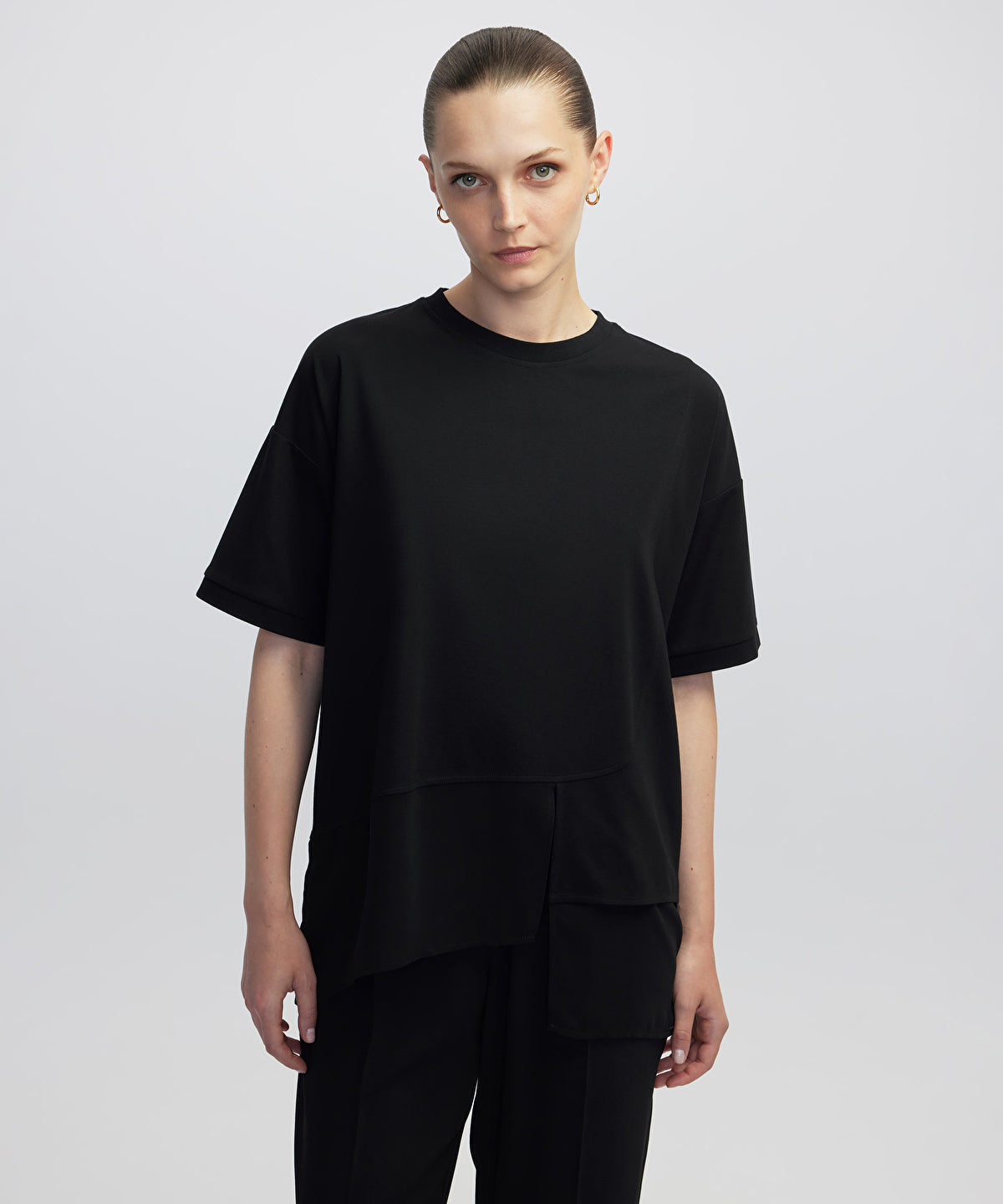 Chiffon Trim Asymmetric T-Shirt