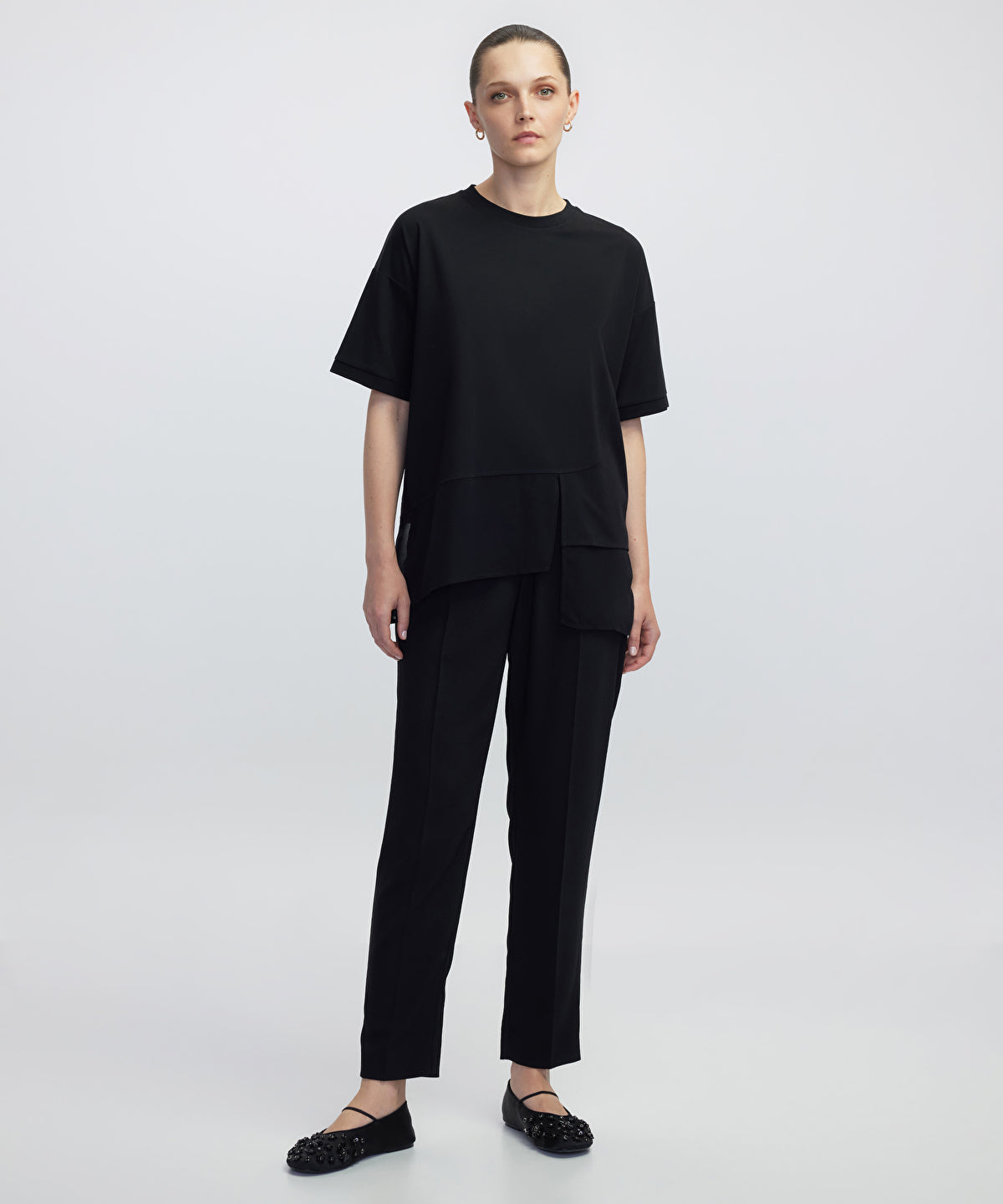 Zoomed Chiffon Trim Asymmetric T-Shirt