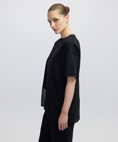 Chiffon Trim Asymmetric T-Shirt