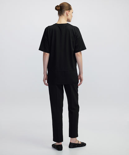 Chiffon Trim Asymmetric T-Shirt
