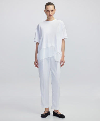Chiffon Trim Asymmetric T-Shirt