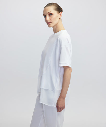 Chiffon Trim Asymmetric T-Shirt