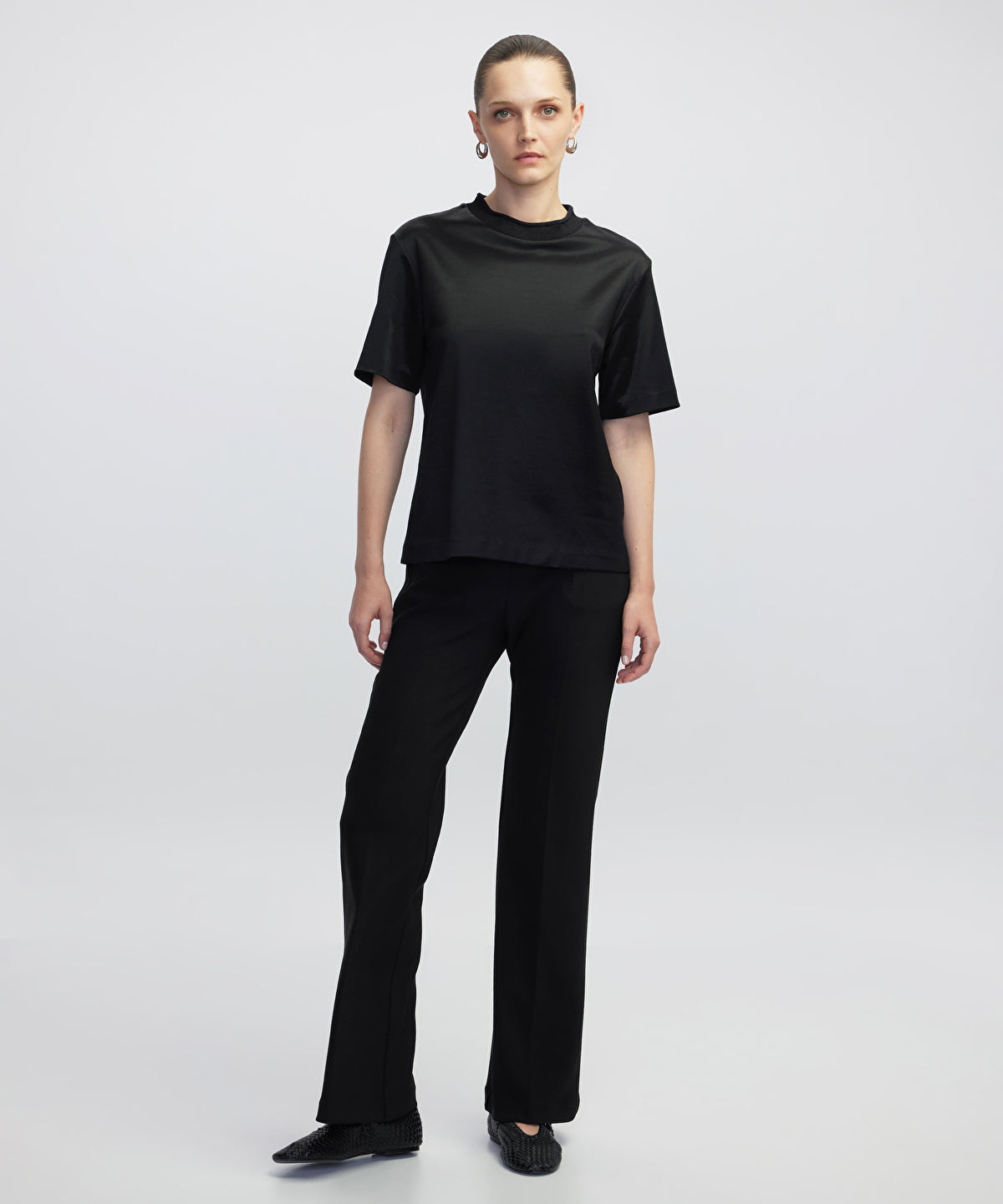 Shiny Half-Stand Collar T-Shirt
