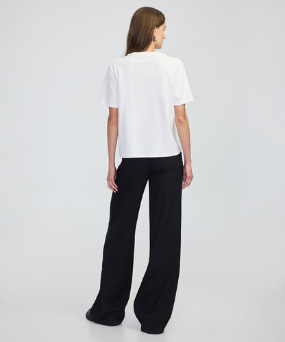 Color-Block T-Shirt with 3D Floral Embellishment