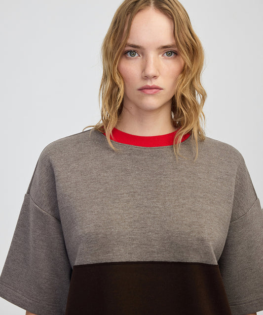 Contrast Collar Color-Block Sweatshirt