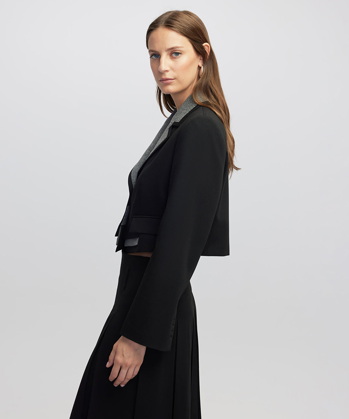 Zoomed Mixed Media Crop Blazer