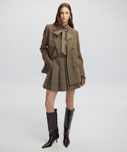 Plaid Blazer with Brooch