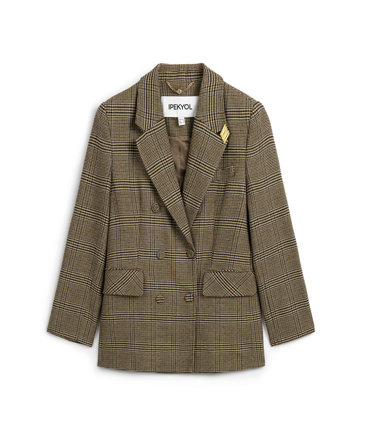 Zoomed Plaid Blazer with Brooch