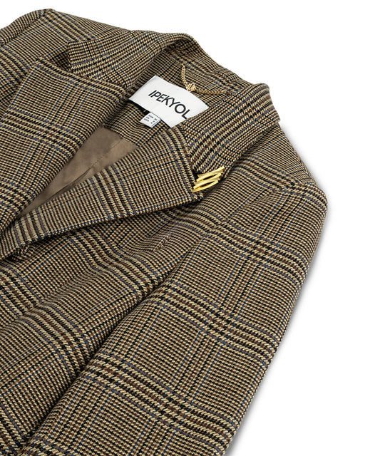 Plaid Blazer with Brooch