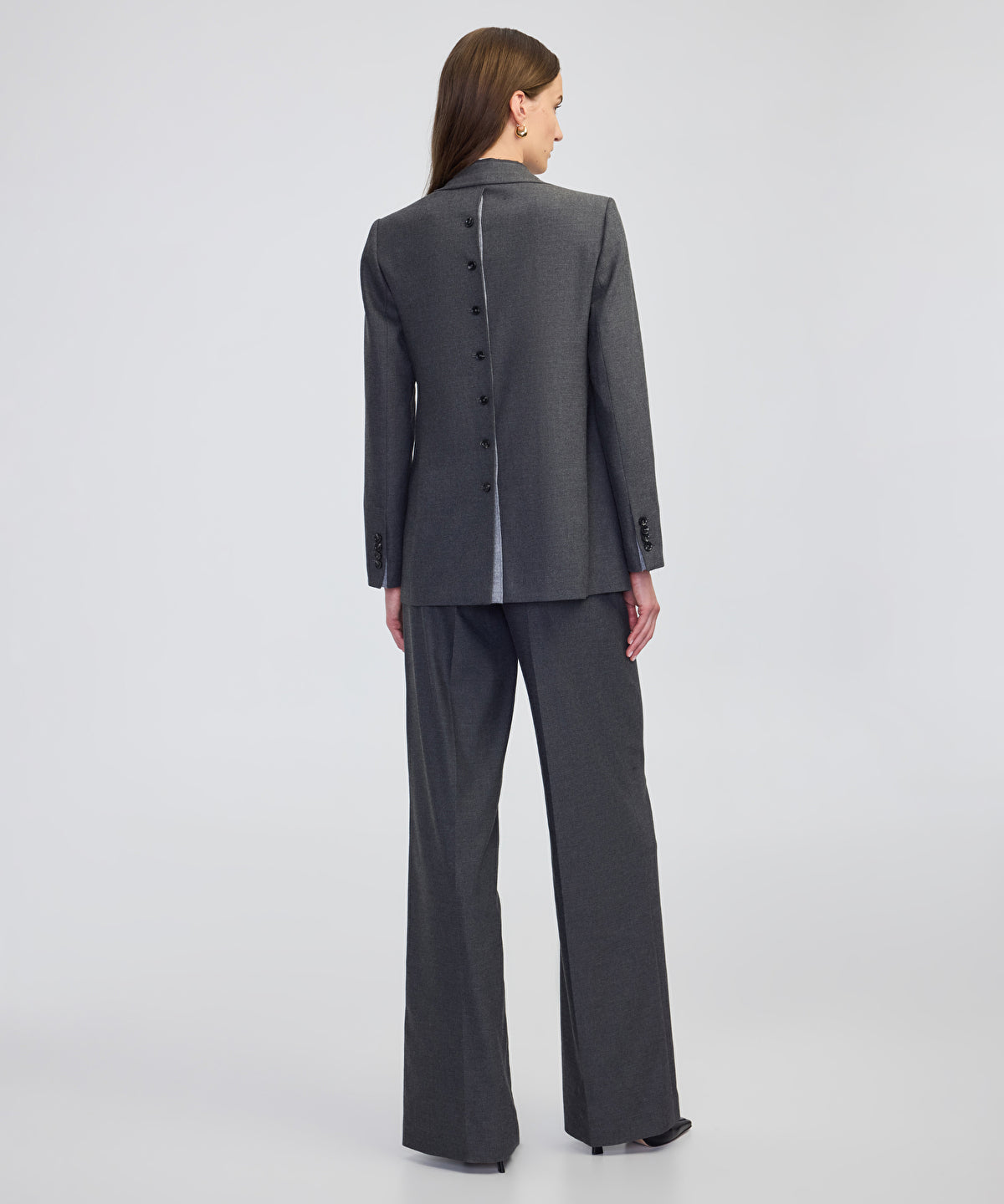 Zoomed Button-Back Raw-Edge Blazer