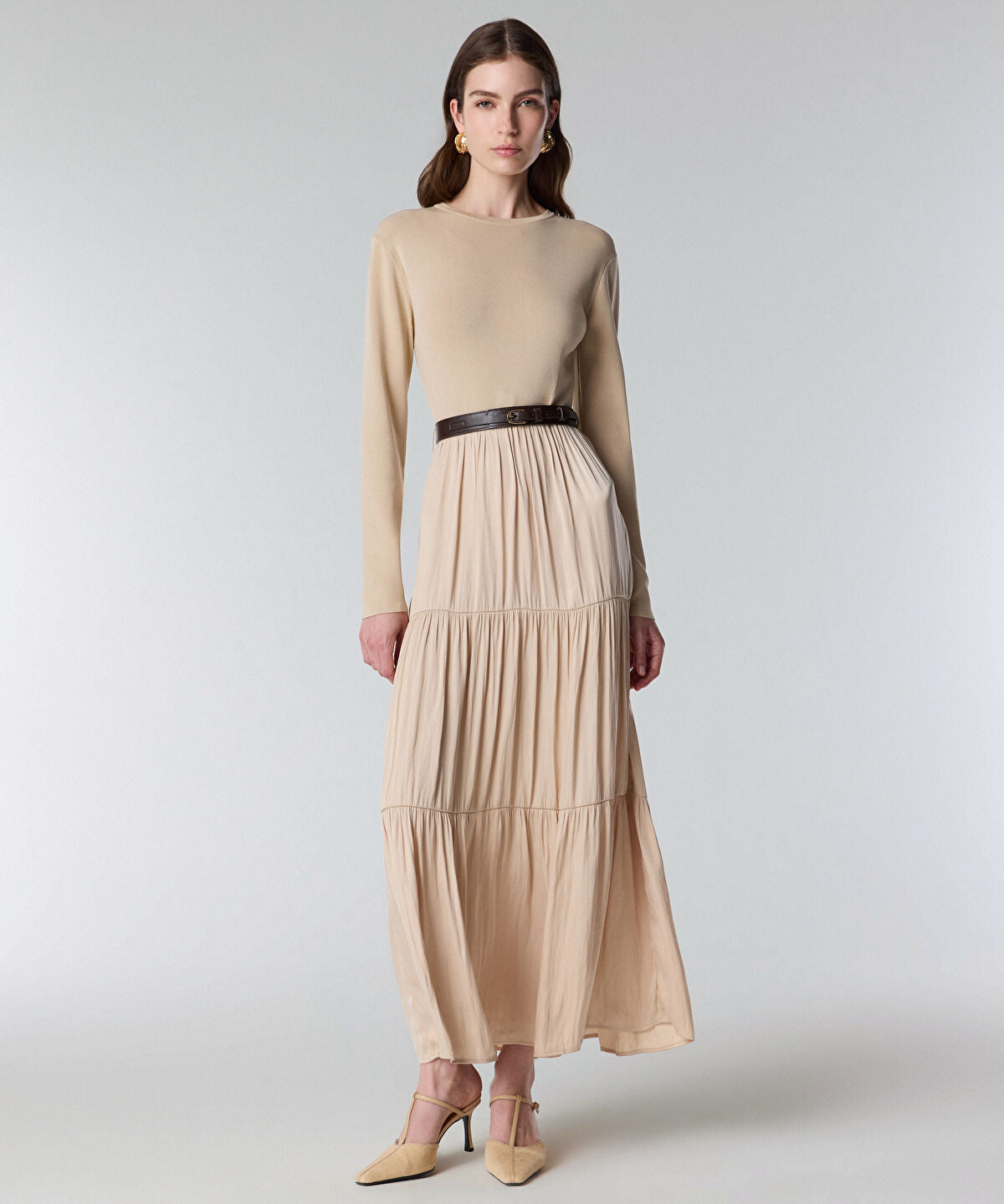 Zoomed Mixed Media Belted Dress
