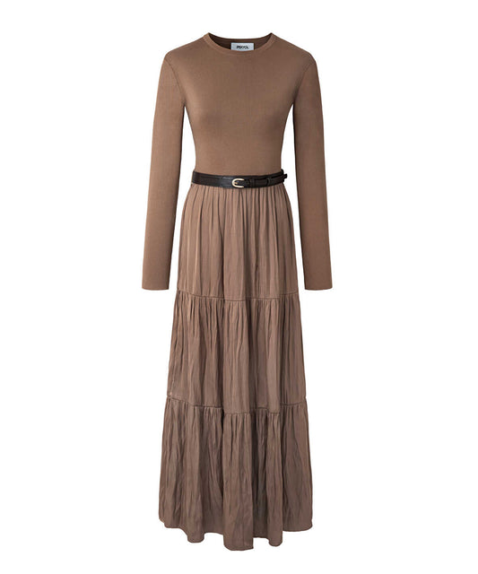 Mixed Media Belted Dress