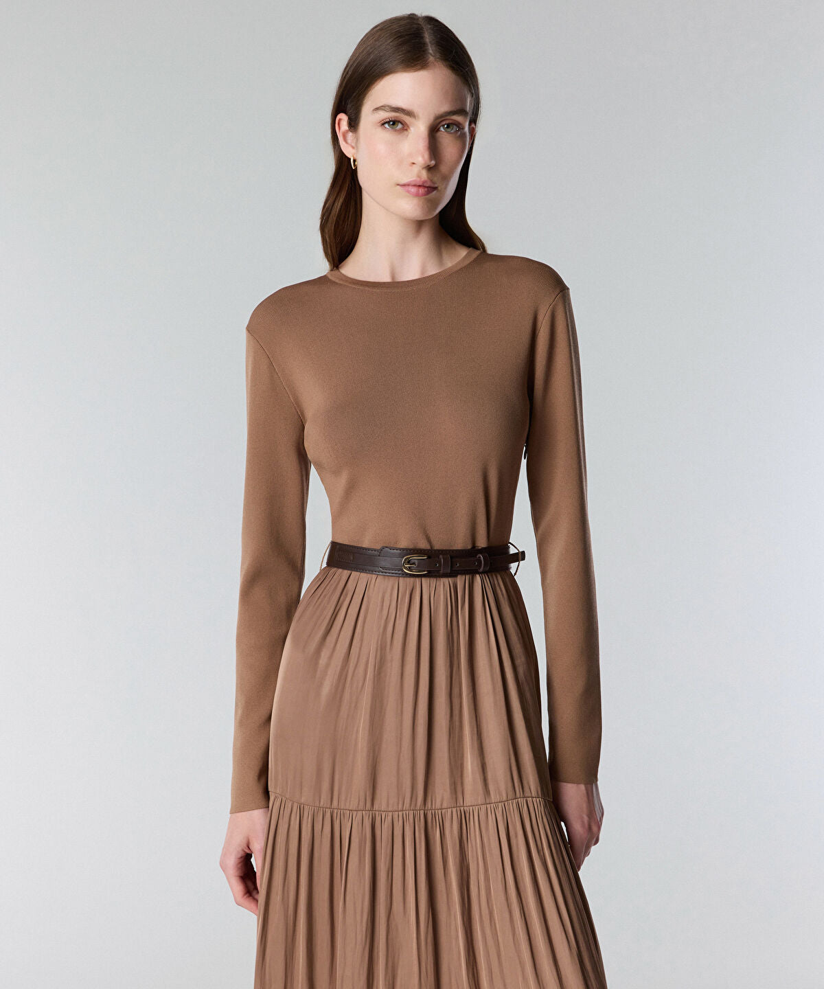 Zoomed Mixed Media Belted Dress
