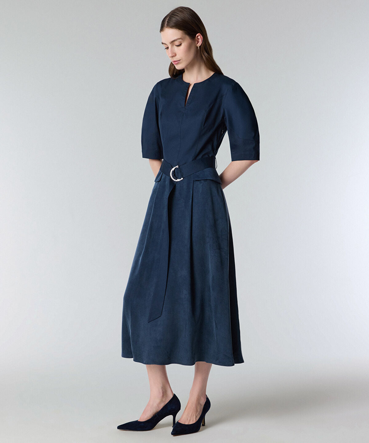 Mixed Media Belted Dress