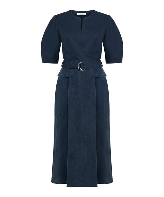 Mixed Media Belted Dress