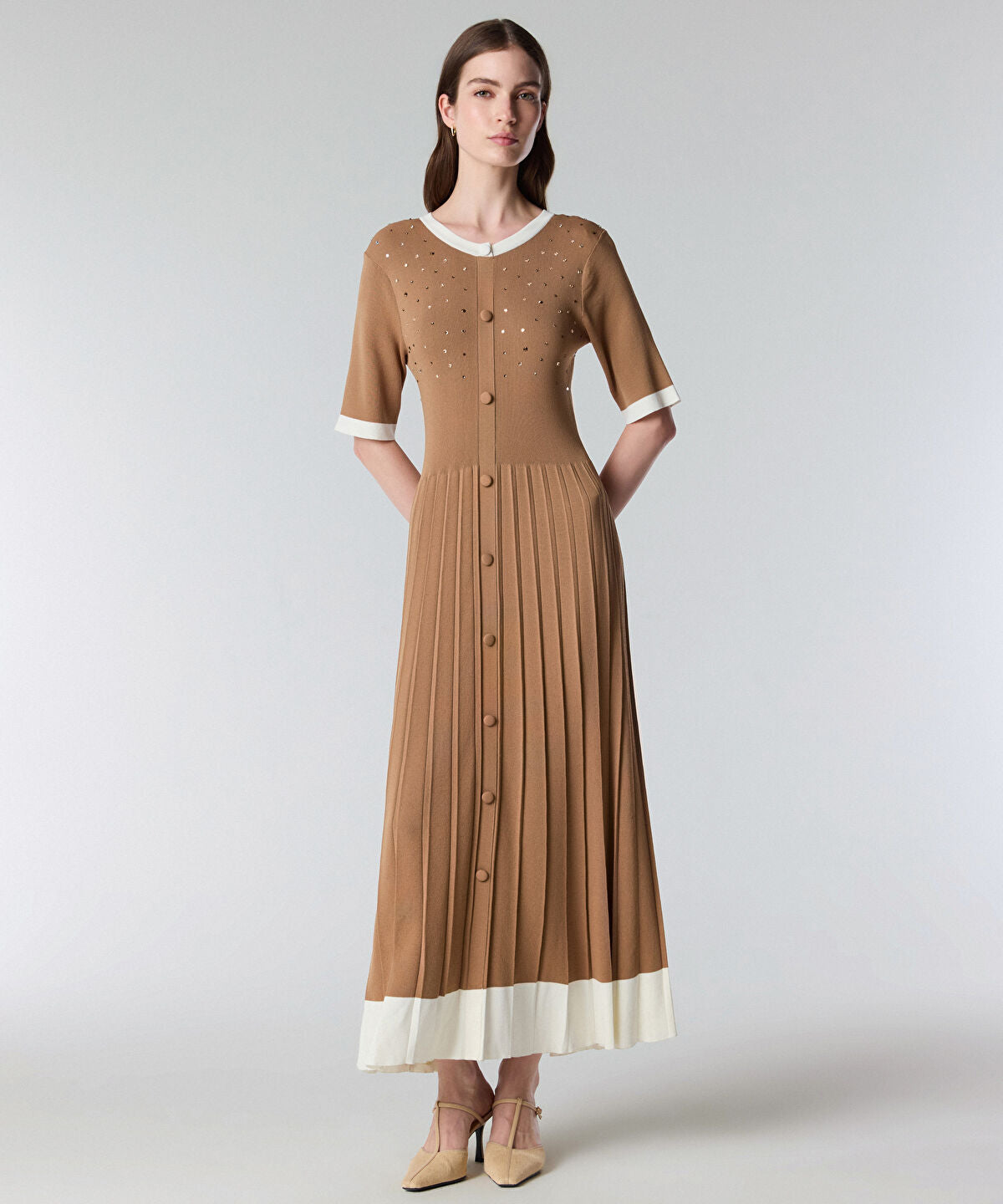 Zoomed Rhinestone Embellished Knit Dress