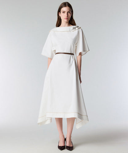 Embellished Neck Belted Dress