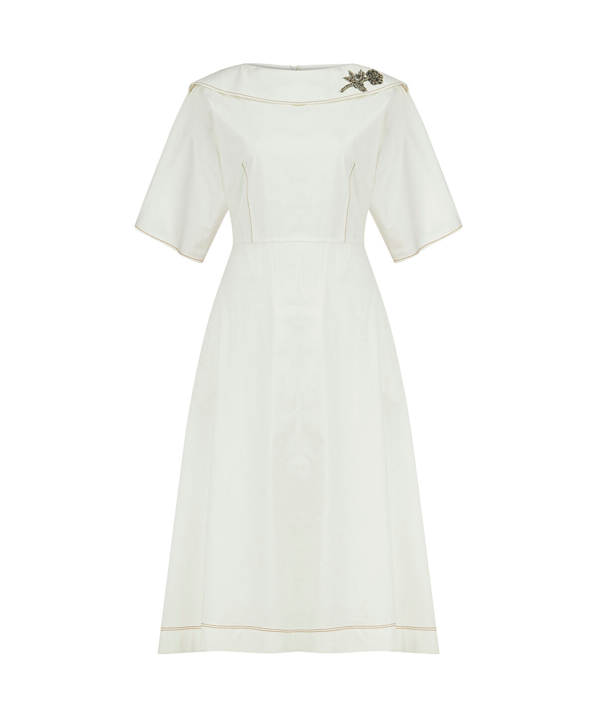 Embellished Neck Belted Dress