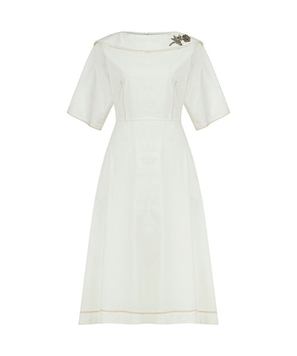 Embellished Neck Belted Dress