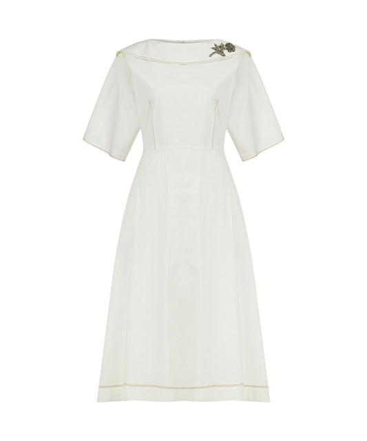 Embellished Neck Belted Dress