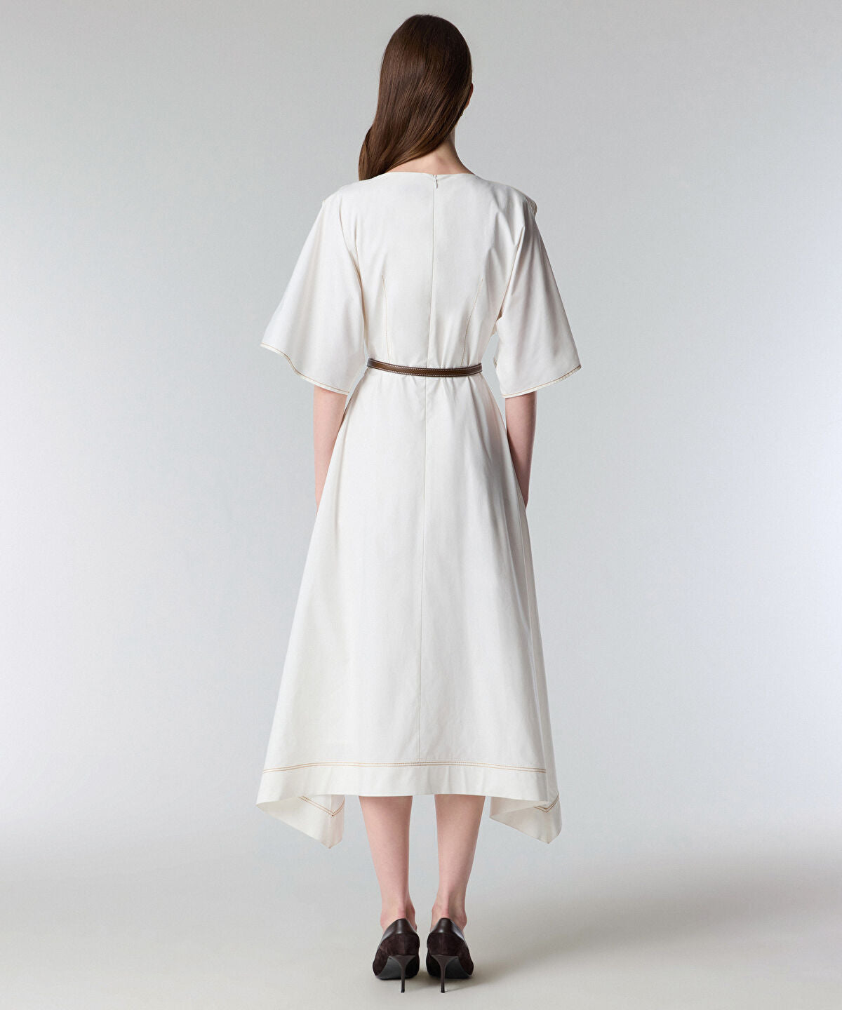 Zoomed Embellished Neck Belted Dress