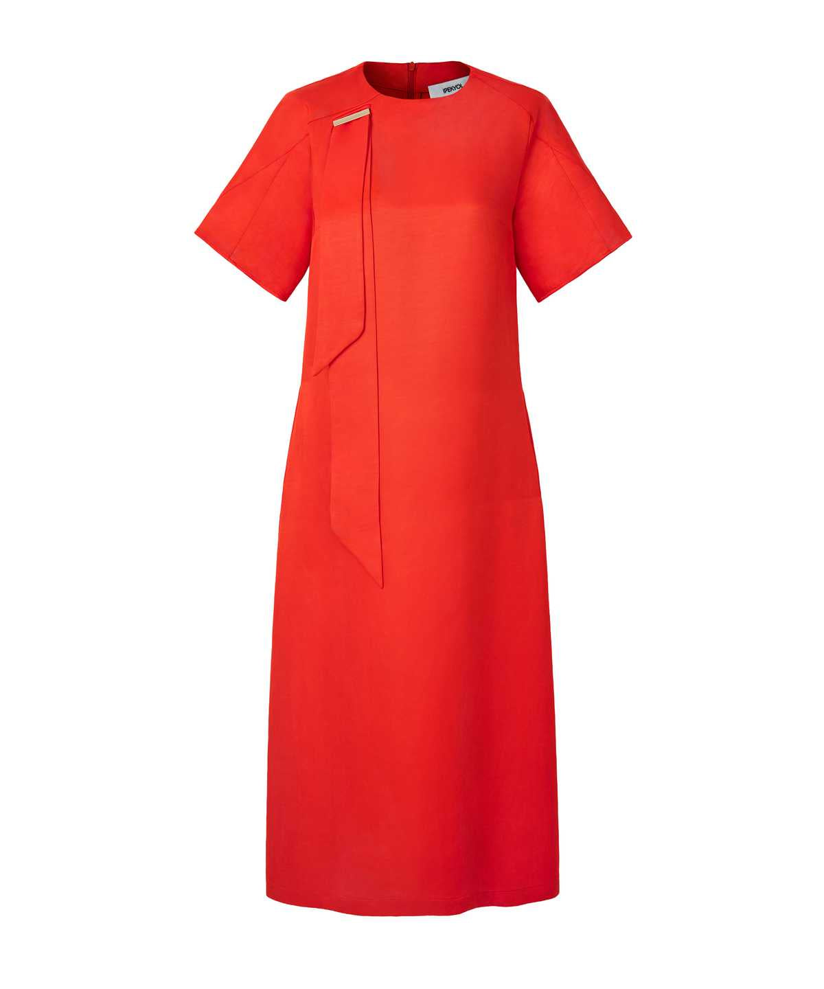 Linen Blend Scarf Neck Dress