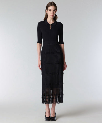 Ribbed Polo Knit Dress