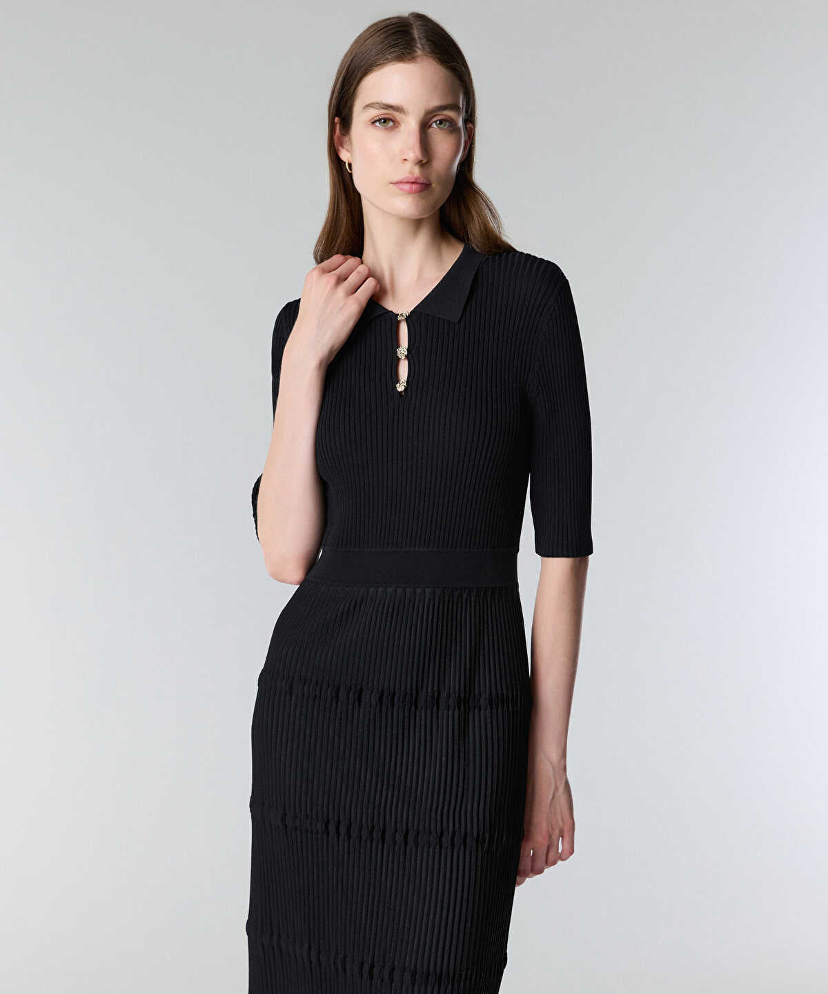 Ribbed Polo Knit Dress