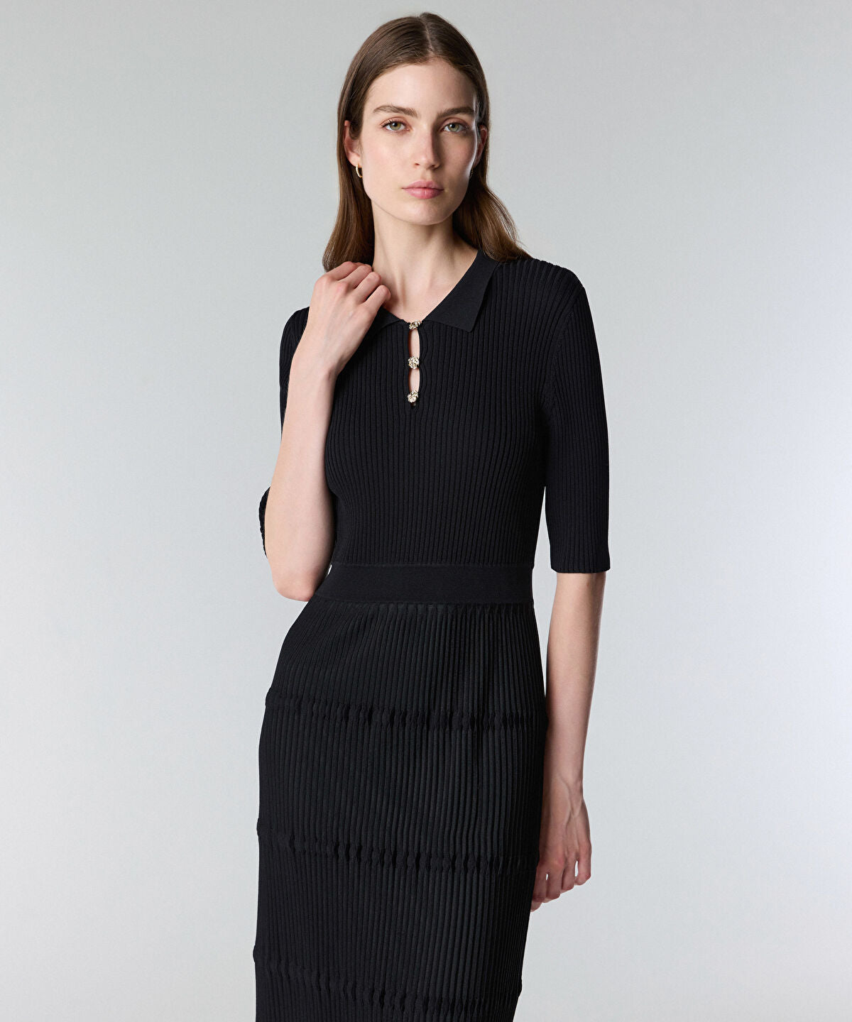 Zoomed Ribbed Polo Knit Dress