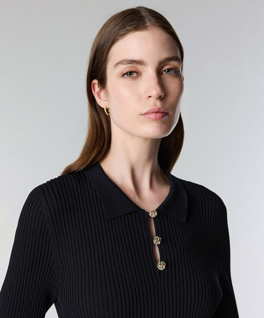 Ribbed Polo Knit Dress
