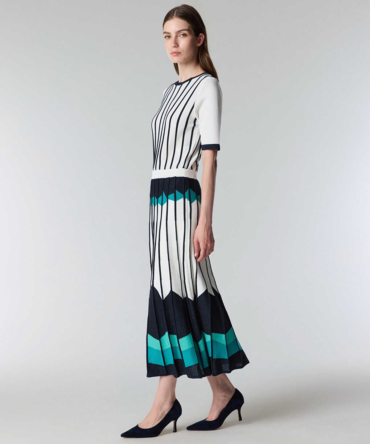 Color-Block Jacquard Knit Dress