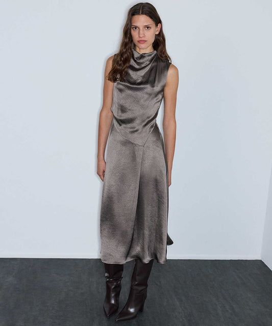 Cowl-Neck Midi Dress