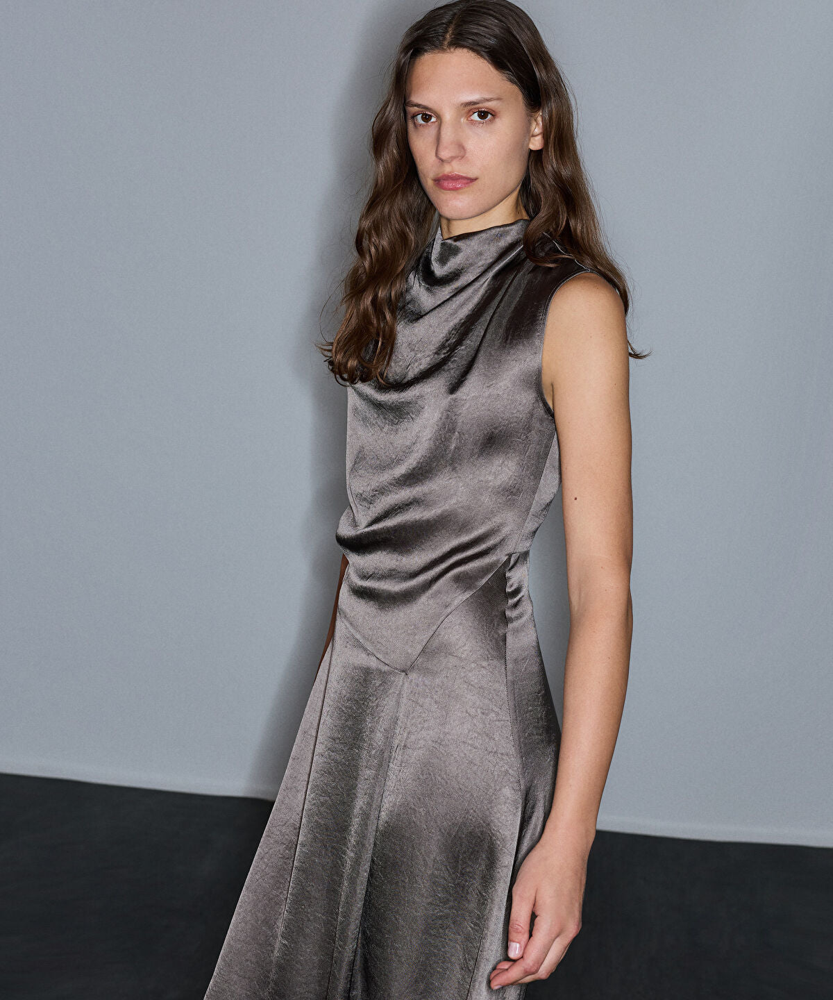 Cowl-Neck Midi Dress