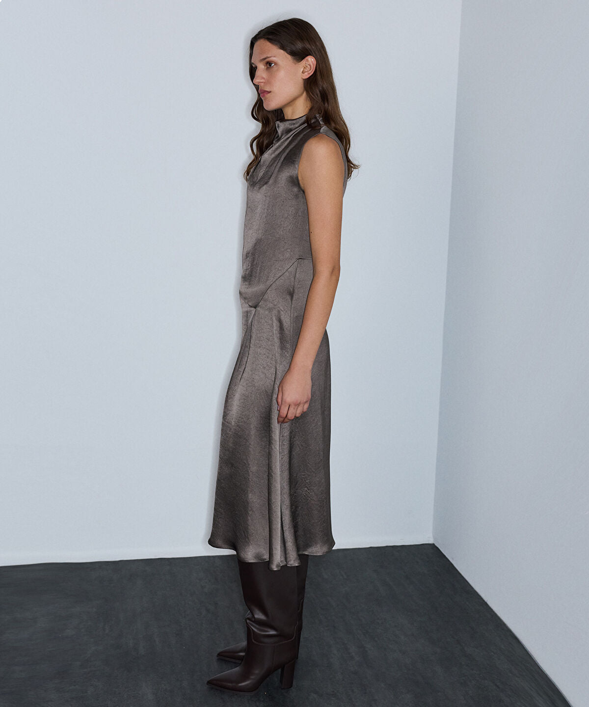 Zoomed Cowl-Neck Midi Dress