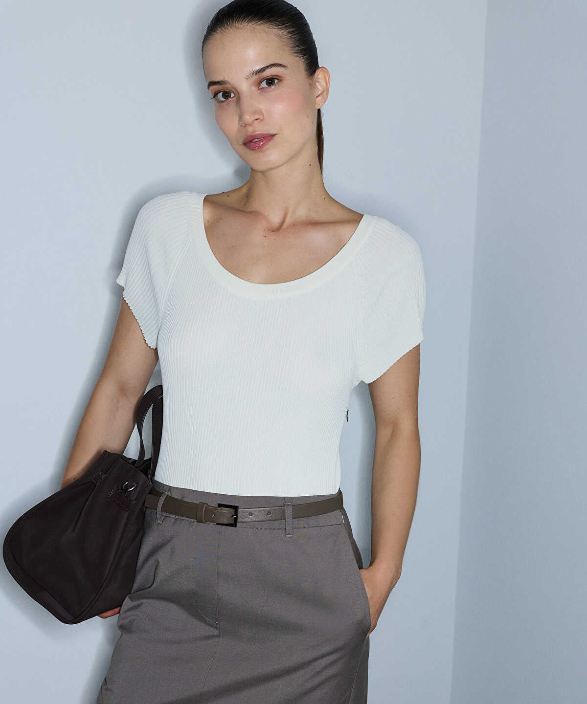 Mixed Media Color-Block Midi Dress