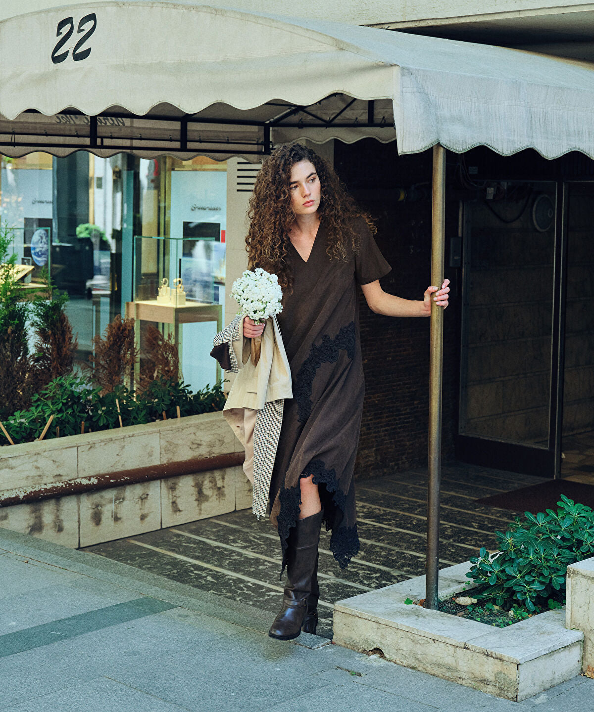 Zoomed Lace-Trim V-Neck Dress