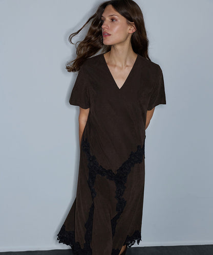 Lace-Trim V-Neck Dress