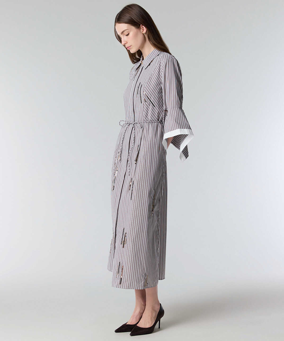Embroidered Striped Shirt Dress