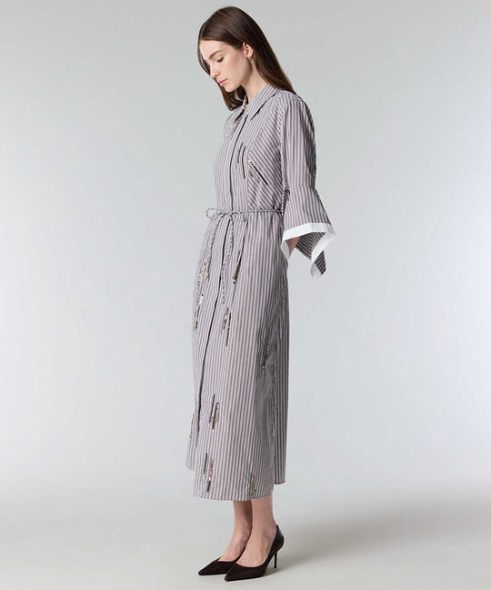 Embroidered Striped Shirt Dress