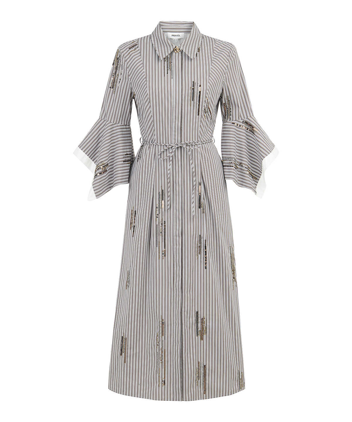 Embroidered Striped Shirt Dress