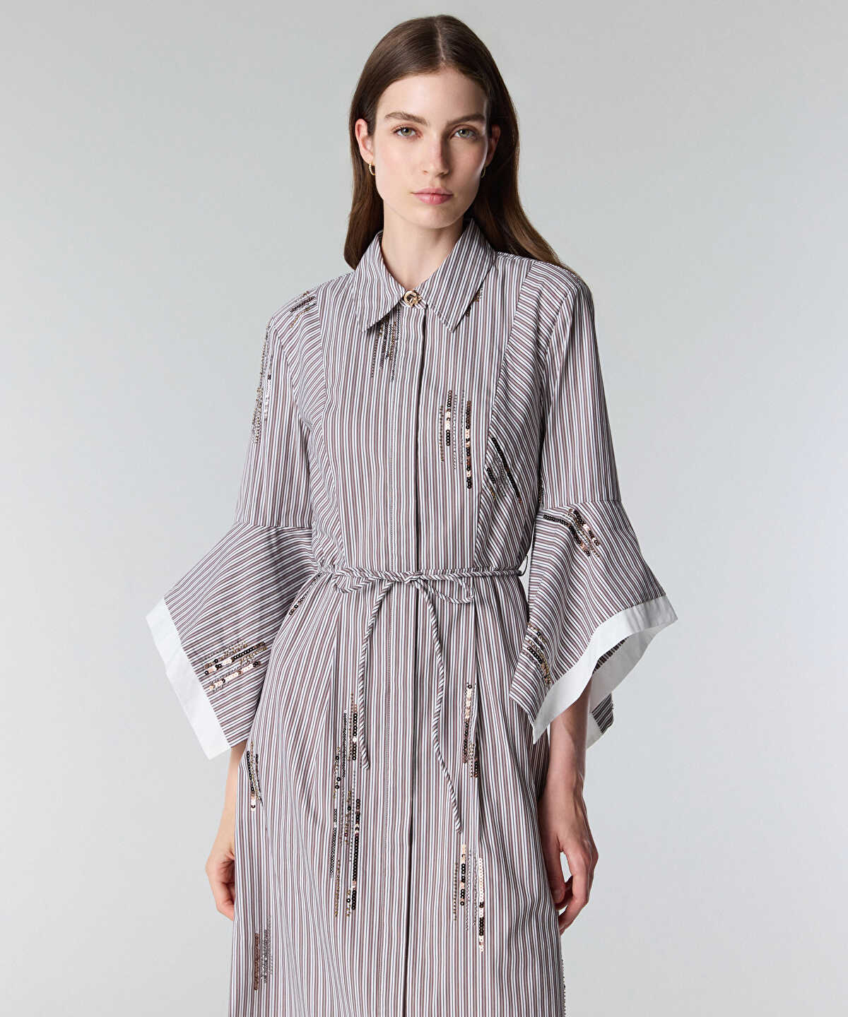 Embroidered Striped Shirt Dress