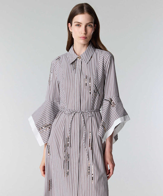 Embroidered Striped Shirt Dress