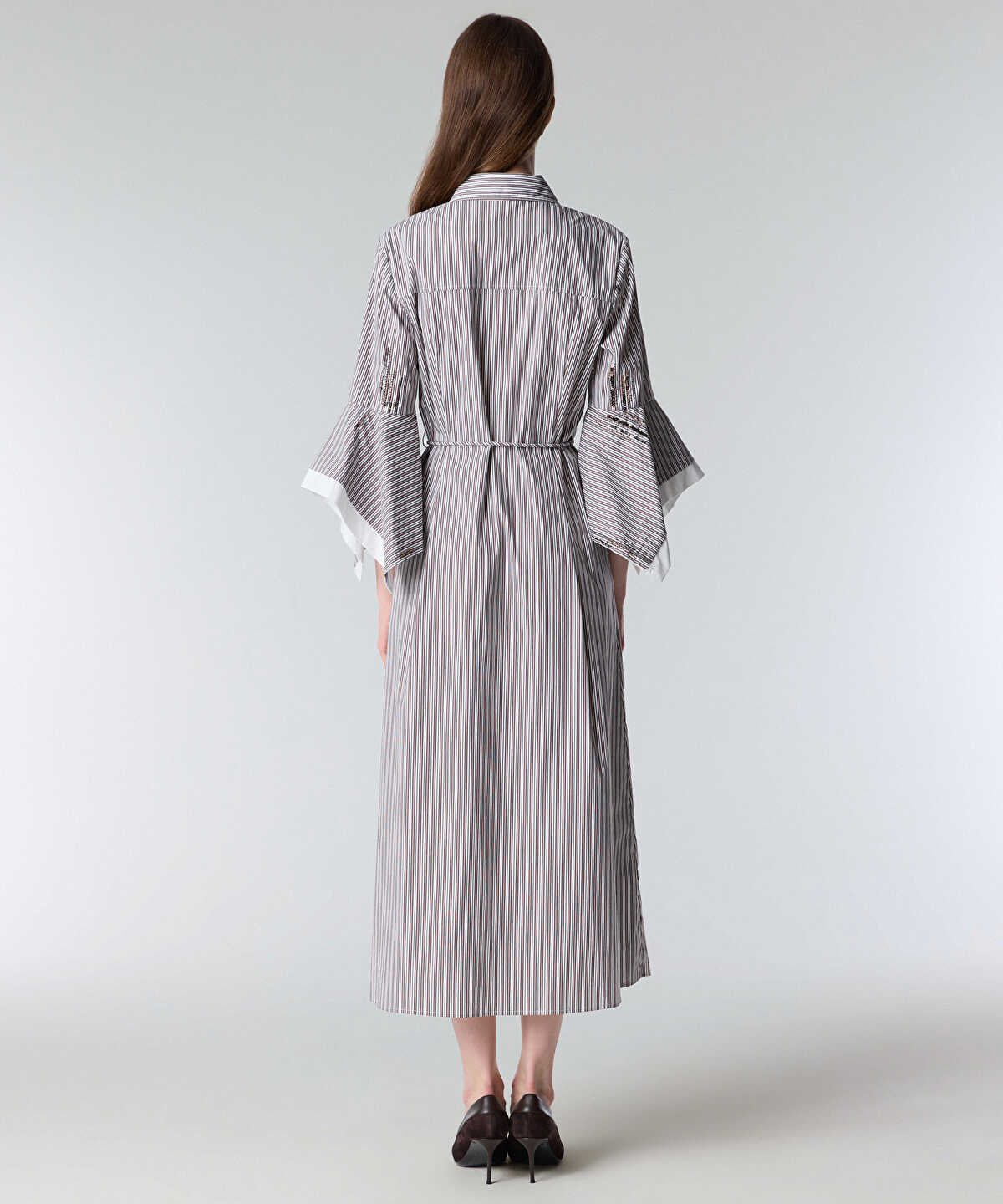 Embroidered Striped Shirt Dress