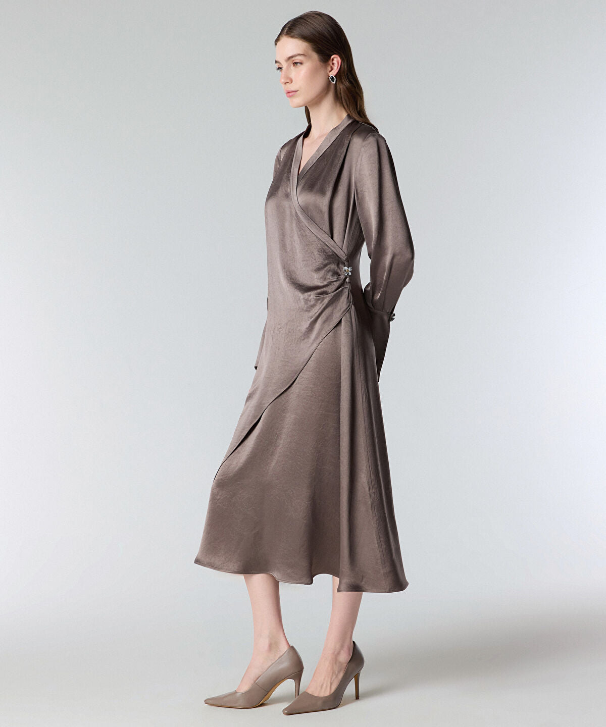 Zoomed Shiny Finish Wrap Dress