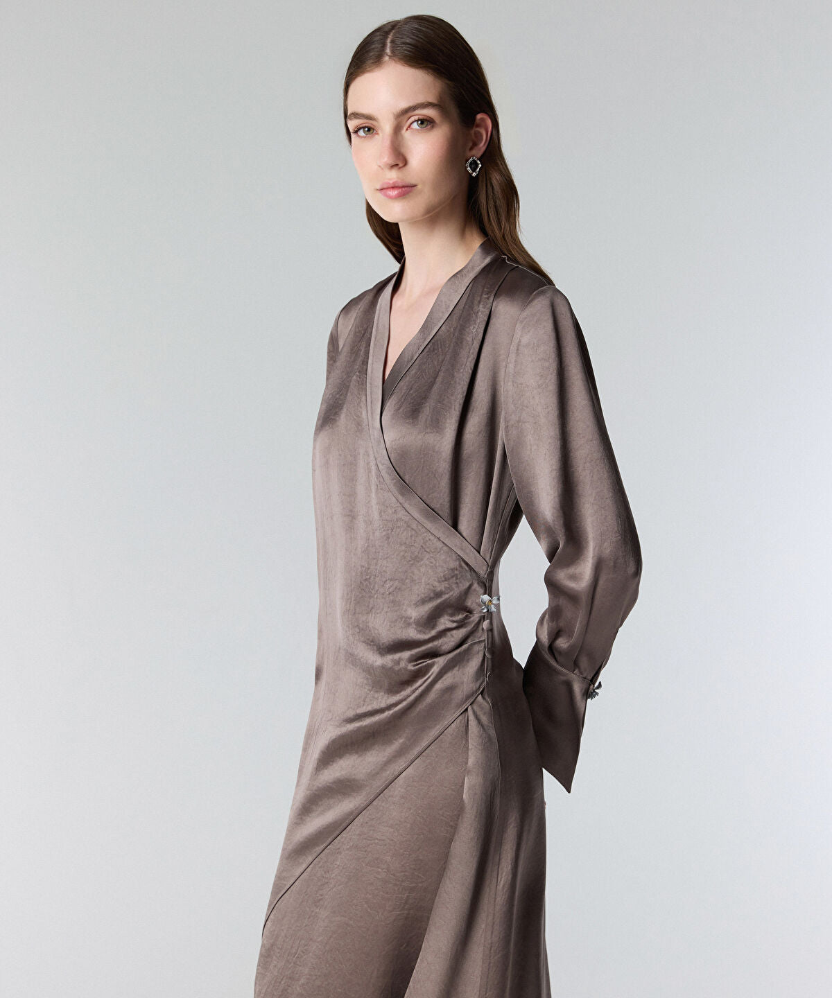 Zoomed Shiny Finish Wrap Dress