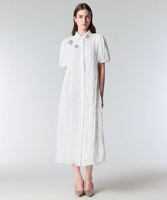 Crinkle Effect Embroidered Dress