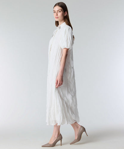 Crinkle Effect Embroidered Dress
