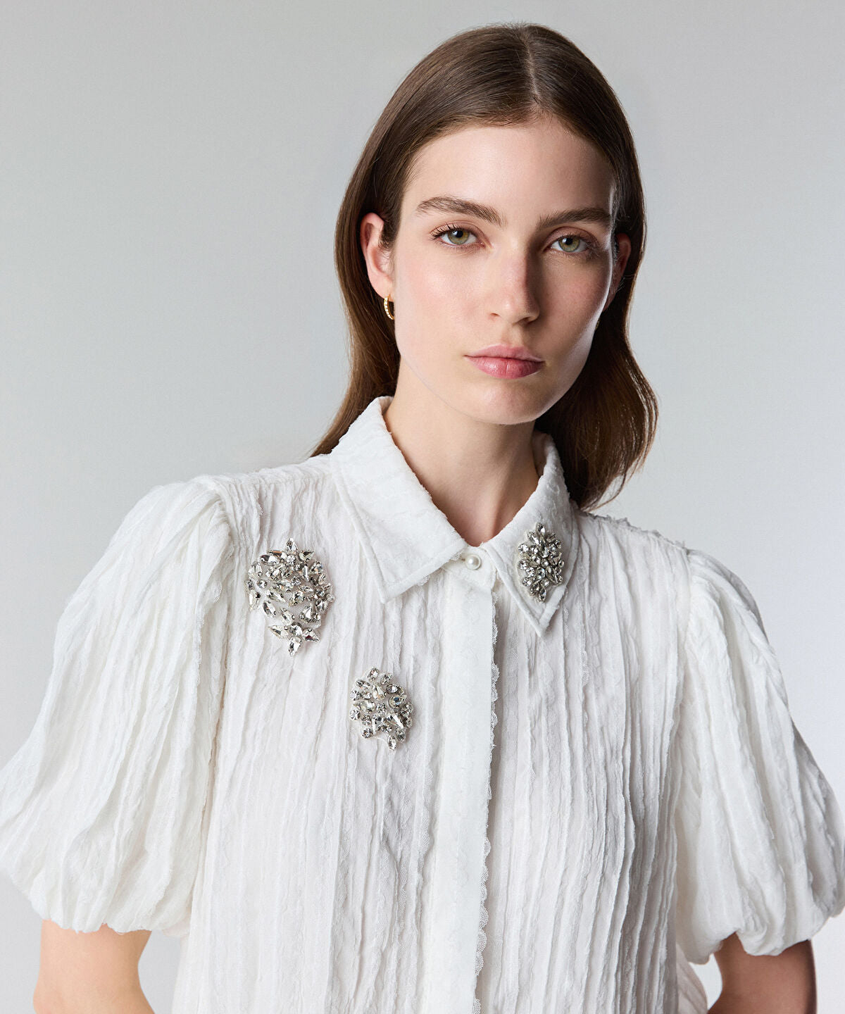 Zoomed Crinkle Effect Embroidered Dress