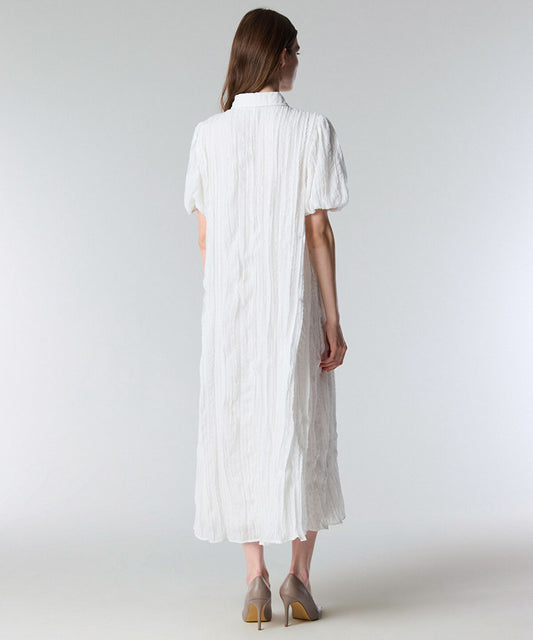 Crinkle Effect Embroidered Dress